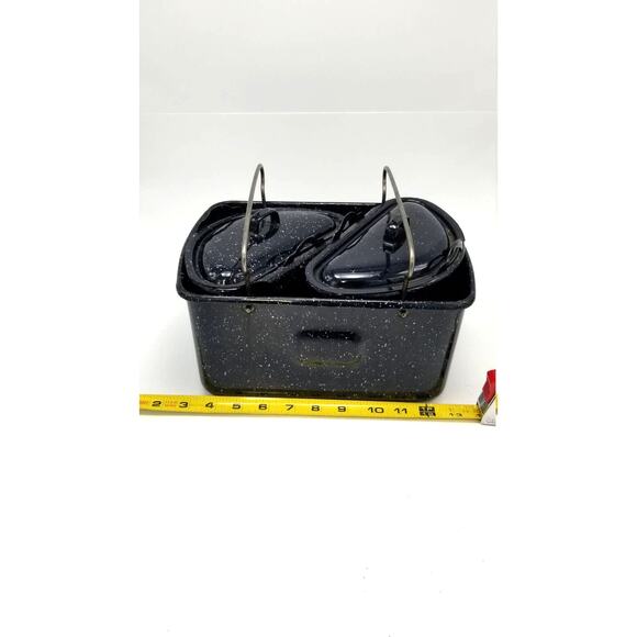 Vintage Enamelware Roaster Pans, Graniteware Camping Set - Picture 3 of 5